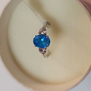 Bomb Party Ring size 9 .925 solid sterling silver lab Created rainbow light aqua